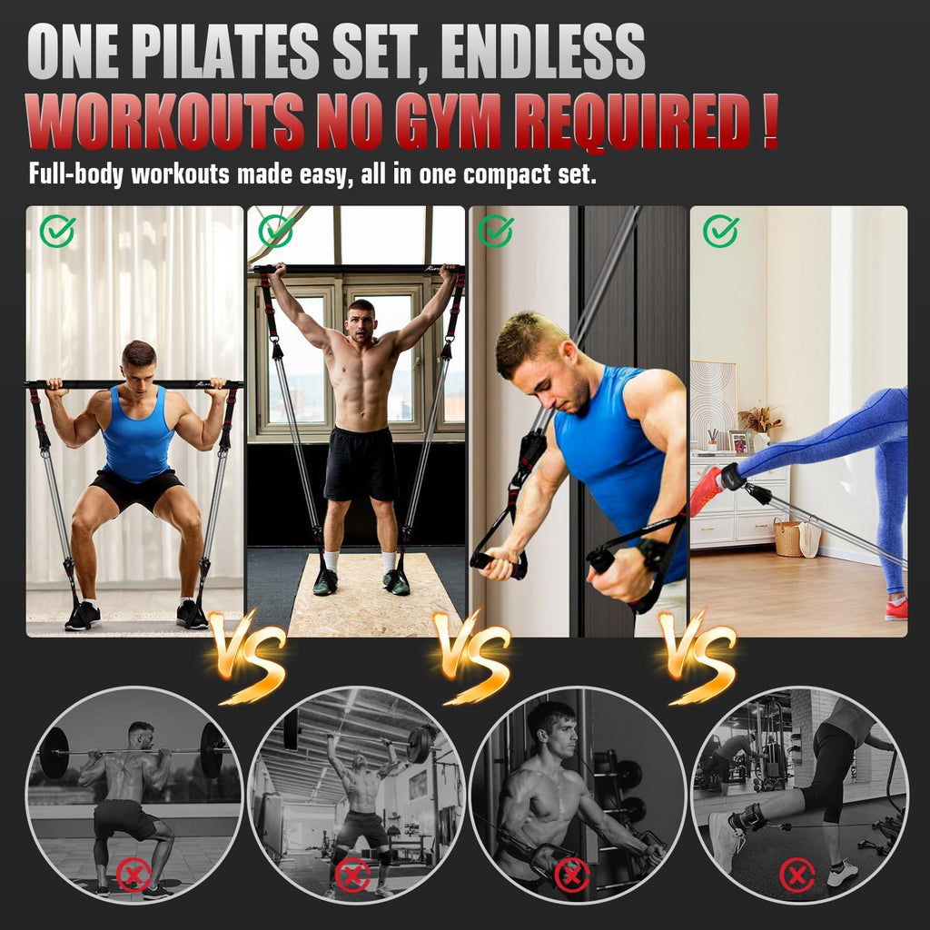 Multifunctional Pilates Bar Kit with Resistance Bands for Strength Training - Portable Home Gym Equipment for Comprehensive Fitness Workouts