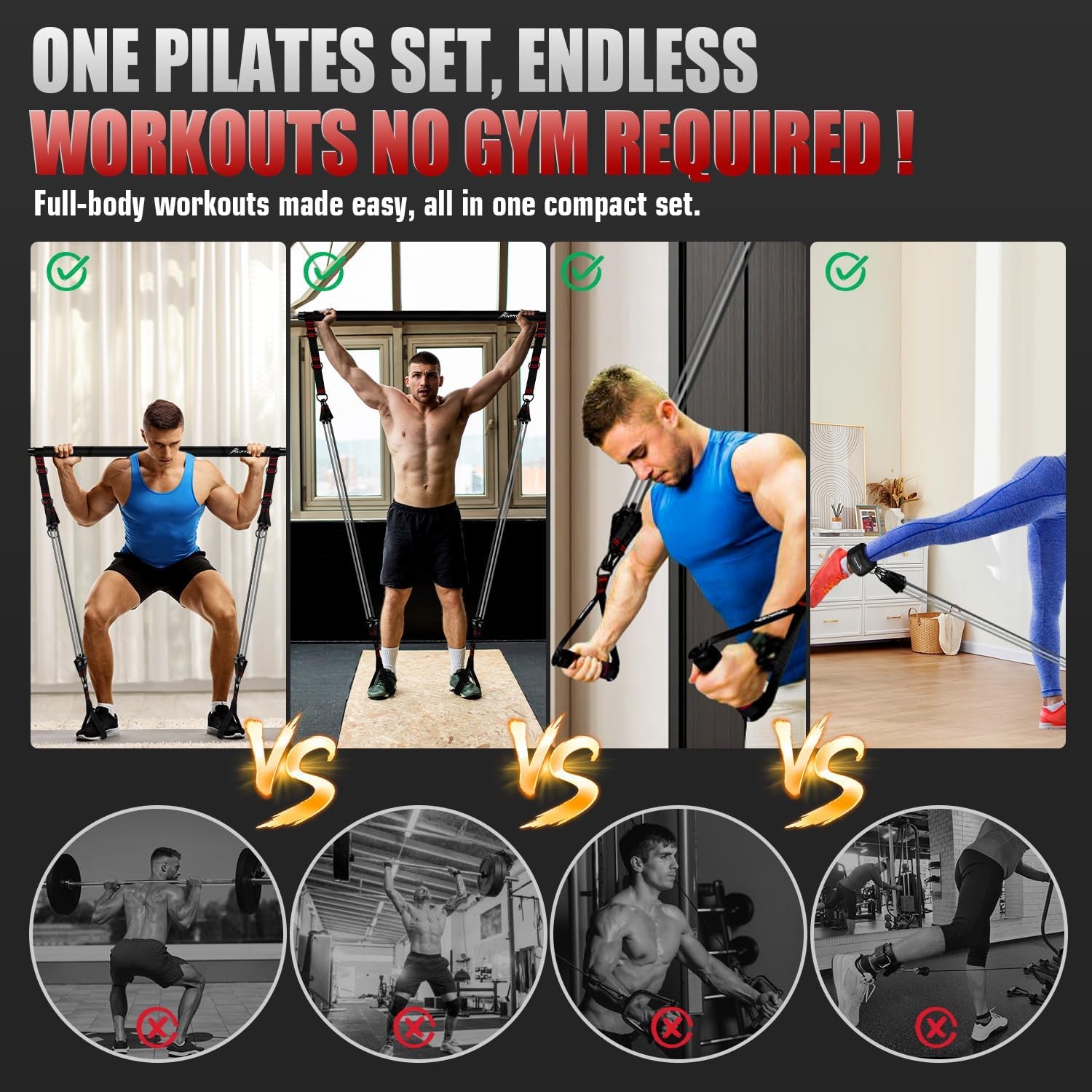 Multifunctional Pilates Bar Kit with Resistance Bands for Strength Training - Portable Home Gym Equipment for Comprehensive Fitness Workouts