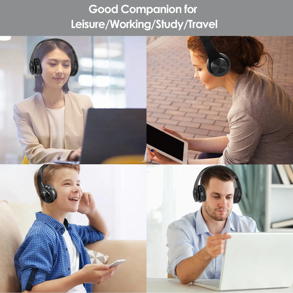 LUXMO Wireless Over-Ear Bluetooth Headphones with Noise Cancelling, Foldable Stereo Design, Integrated Microphone, Rechargeable for PC, Laptops, and Smartphones