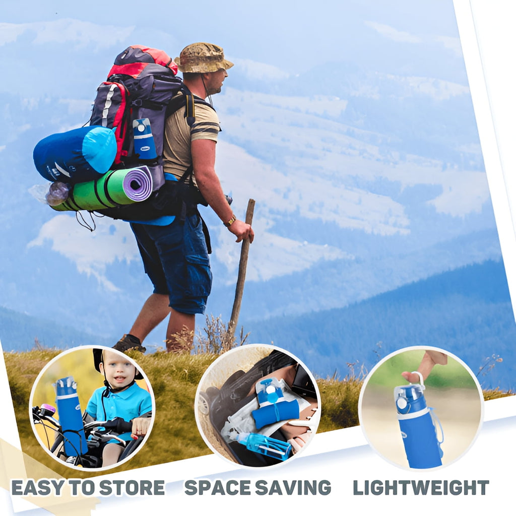 Premium Collapsible Silicone Water Bottle - 750ML Leakproof, BPA-Free, Ideal for Travel, Fitness, Hiking, and Outdoor Activities