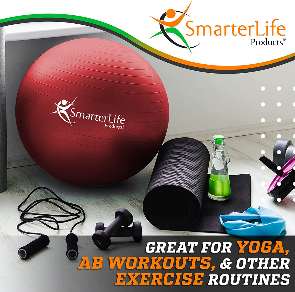 Smarterlife Premium Exercise and Yoga Ball for Fitness, Balance, Stability, and Pregnancy - Anti-Slip, Anti-Burst Gym Ball for Core Workouts, Physical Therapy, and Office Use