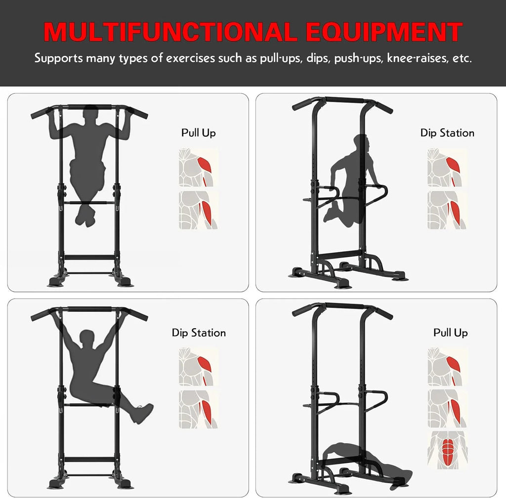 Multi-Function Power Tower Dip Station and Pull-Up Bar for Strength Training - Home and Office Gym Equipment, Black, 330 lbs Capacity