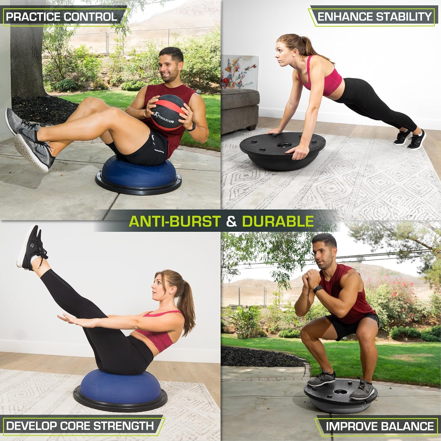 Professional Balance Trainer Stability Half Ball with Resistance Bands and Pump for Yoga and Aerobic Home Gym Workouts