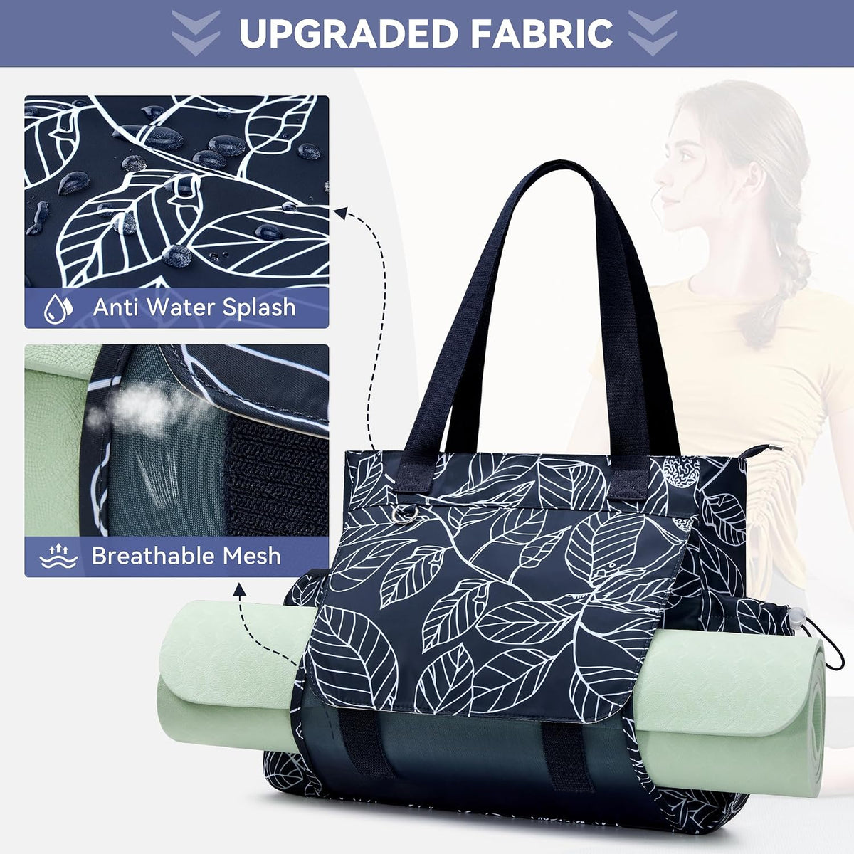 WLLWOO Women's Thick Yoga Mat Bag - Breathable Mesh Tote with Wet Pocket