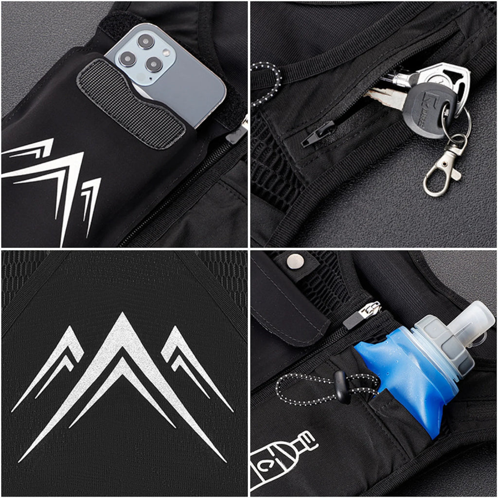Reflective Running Vest with 500ml Hydration Bottle, Adjustable Waistband, Breathable Fabric, and Chest Pack Holder for Men and Women
