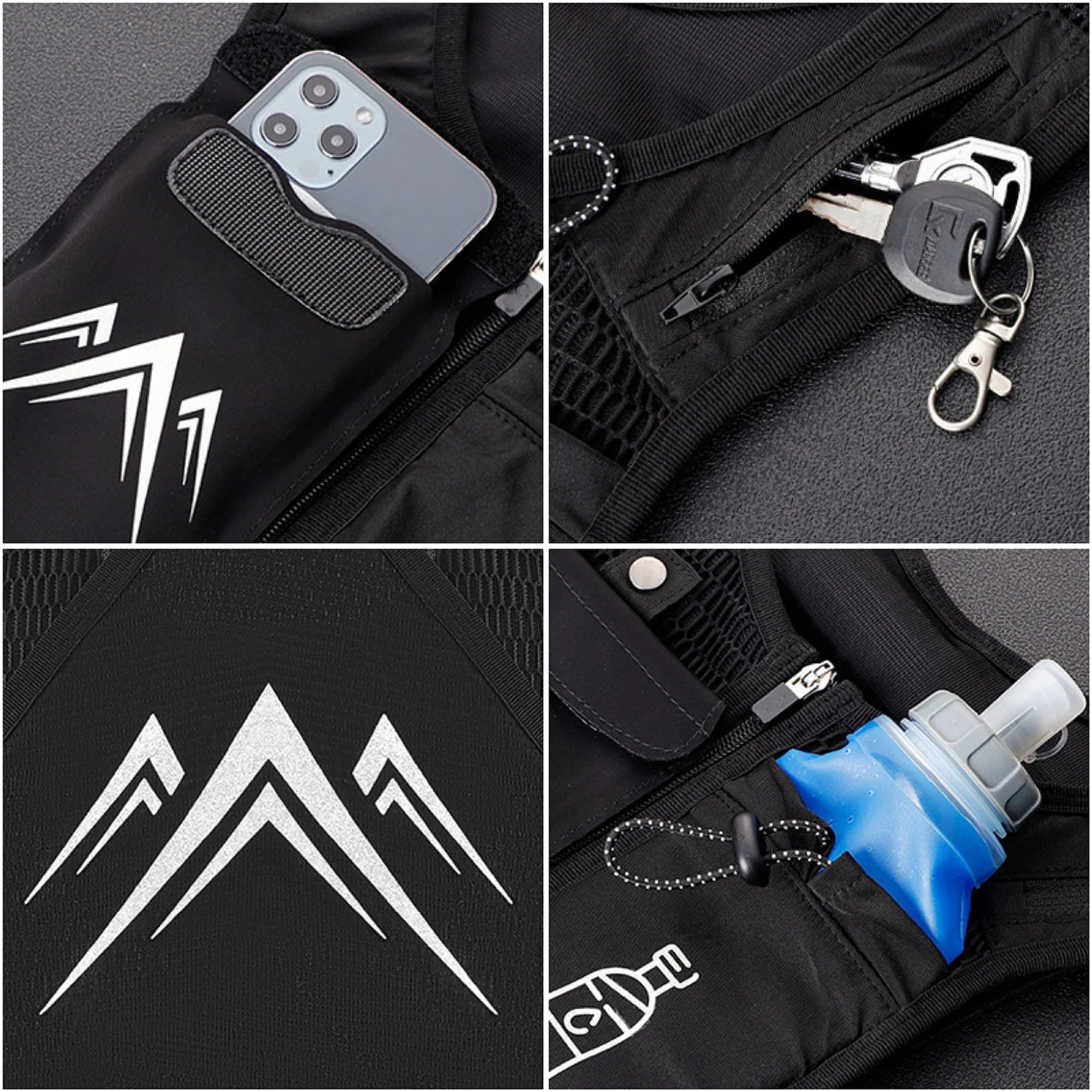 Reflective Running Vest with 500ml Hydration Bottle, Adjustable Waistband, Breathable Fabric, and Chest Pack Holder for Men and Women