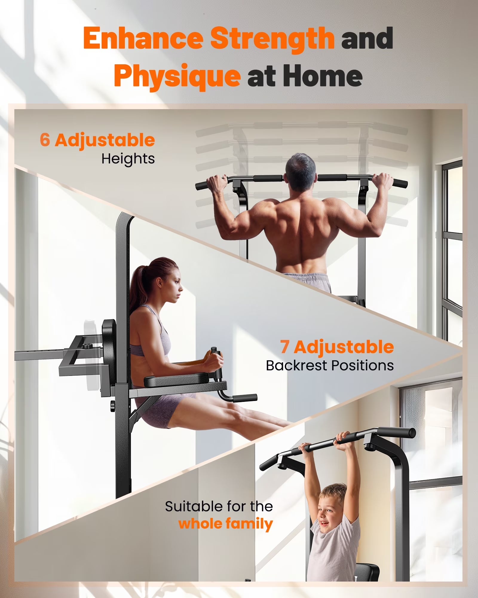 Sportsroyals Adjustable Power Tower - 400 lbs Maximum Weight Capacity, Dip Station, Pull-Up Bar, Power Rack, and Push-Up Resistance Band for Home Gym