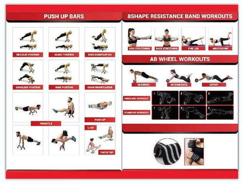 17-in-1 Ab Roller Wheel Workout Kit with Resistance Bands, Knee Mat, Jump Rope, and Push-Up Bar for Core Strength Training at Home and Gym - Unisex Black