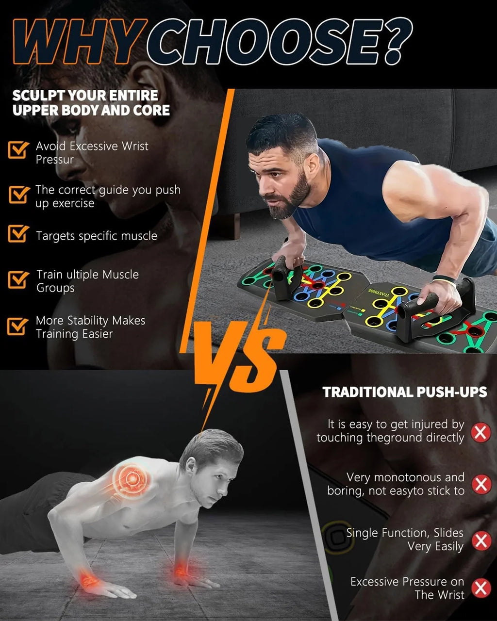 Multifunctional Folding Push-Up Board for Home and Gym Use - Portable Exercise Equipment for Chest and Back Strength Training