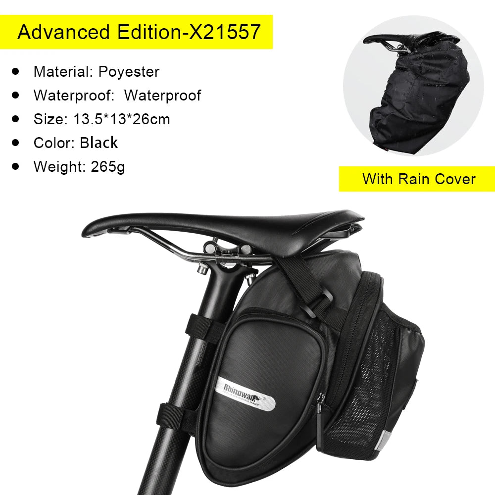 Premium Waterproof Bicycle Saddle Bag with Water Bottle Pocket - Spacious Rear Tail Bag for Cyclists