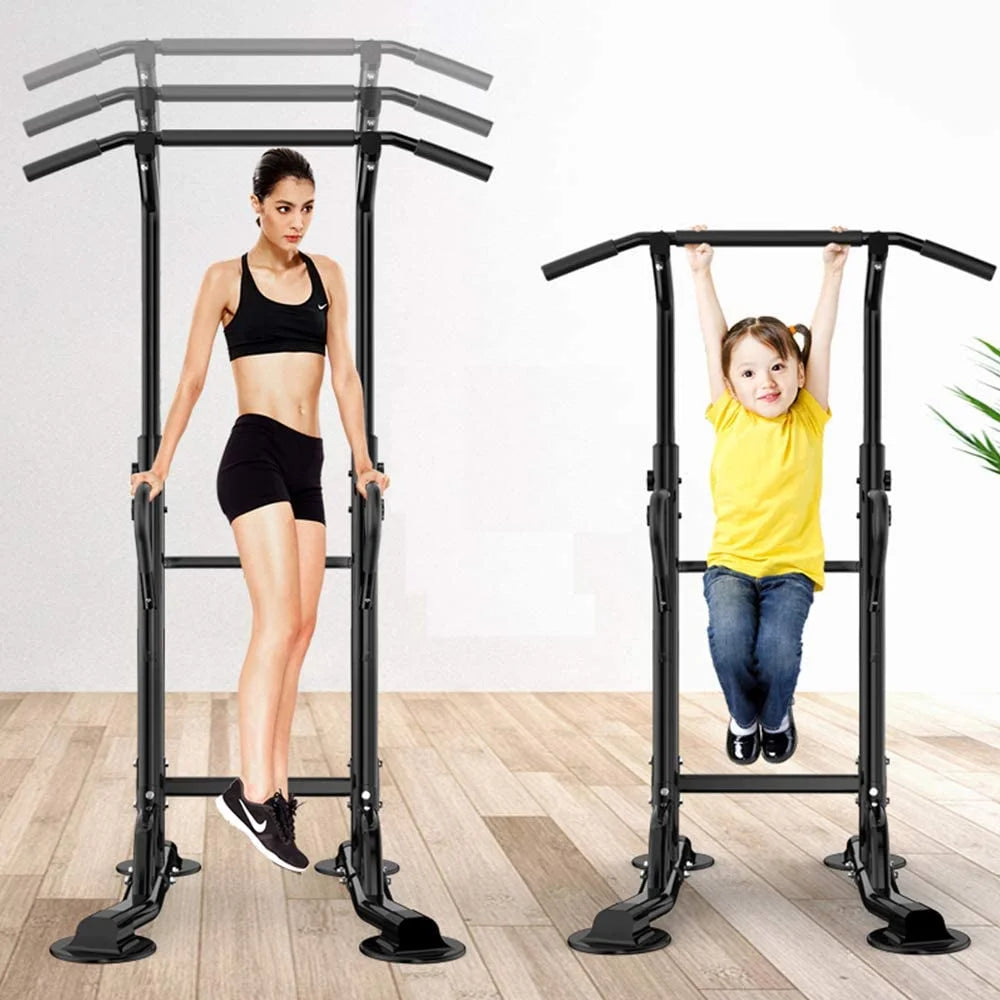 Multi-Function Power Tower Dip Station and Pull-Up Bar for Strength Training - Home and Office Gym Equipment, Black, 330 lbs Capacity