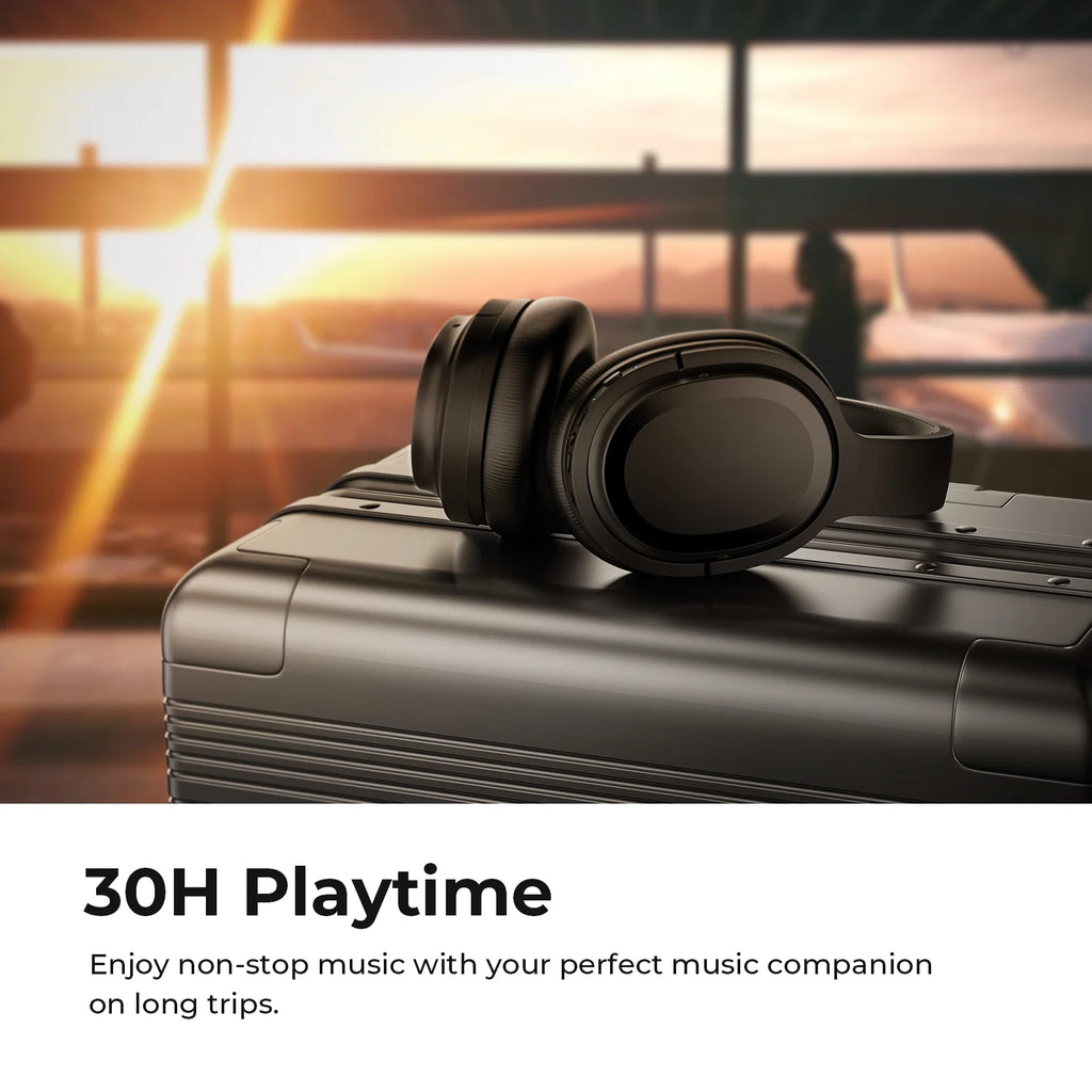 Premium Active Noise Cancelling Bluetooth Headphones with Microphone, Over-Ear Design, Comfortable Protein Earpads, 30 Hours Playtime, Foldable for Travel and Work - Black