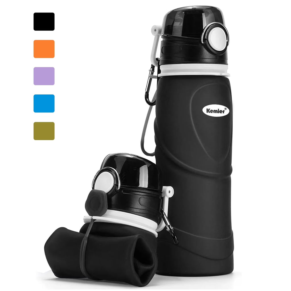 Collapsible Silicone Water Bottle - 750ML Leakproof, BPA-Free, Reusable Travel Bottle for Sports, Outdoor Activities, Gym, Camping, and Hiking