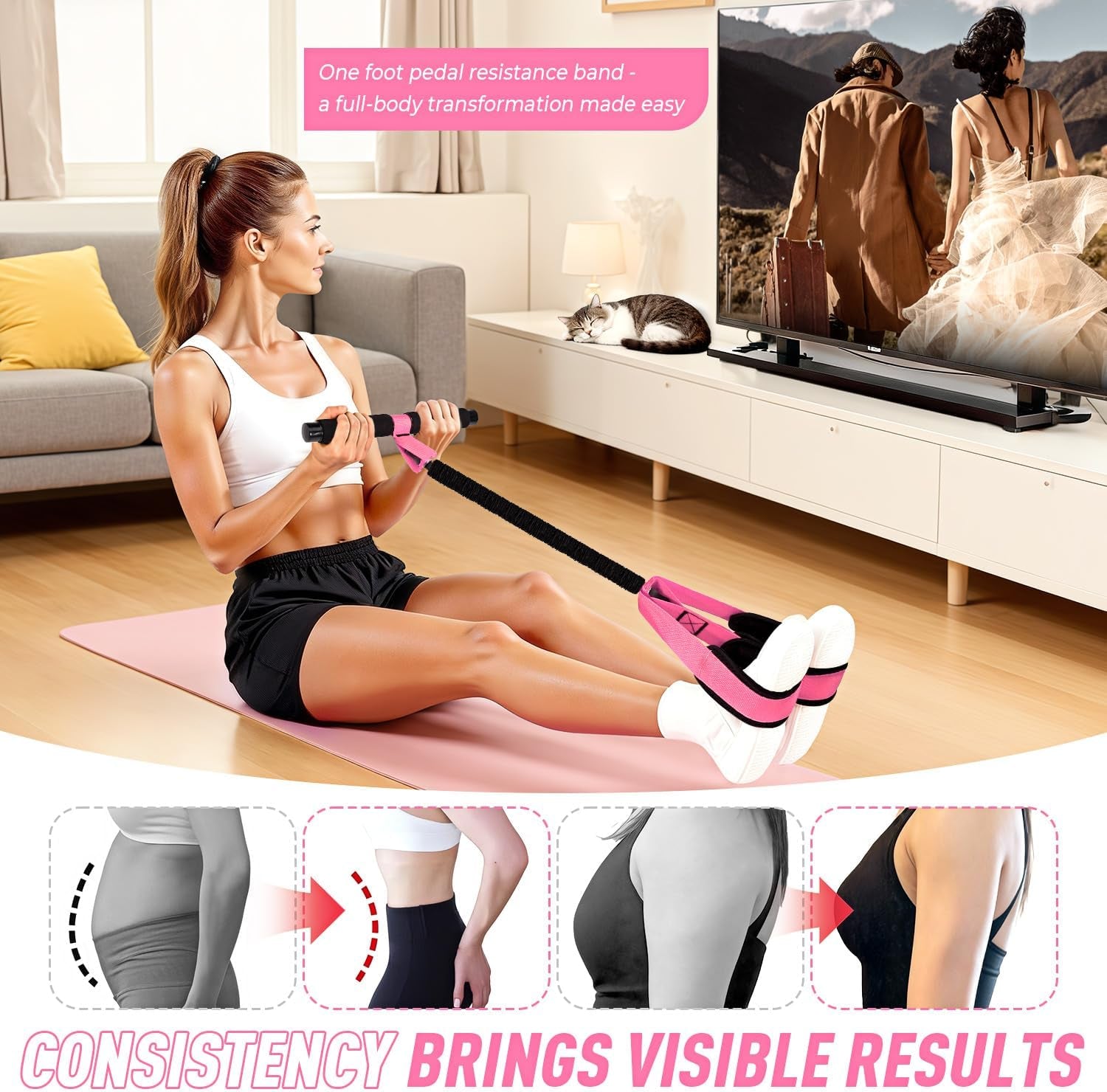 Enhanced Pedal Resistance Band with Ergonomic Handle, Durable Thickened Latex Tubes, and Soft Foam Foot Pedal for Comprehensive Core, Abdomen, Waist, Arm, and Leg Exercises, Ideal for Physical Therapy