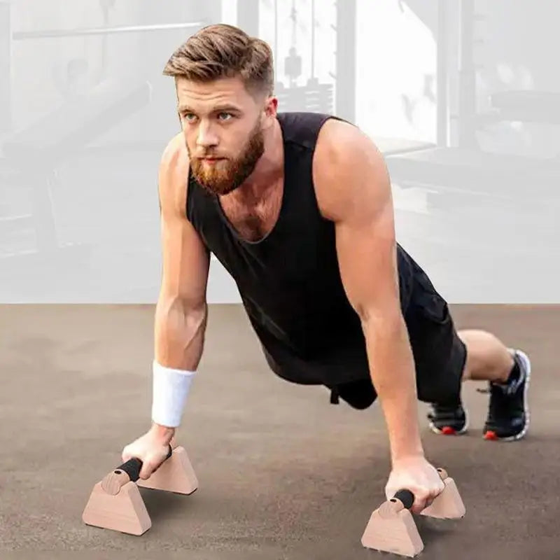 20cm Wooden Parallettes Push-Up Bars - Set of 2, Non-Slip Base Calisthenics Equipment for Home Fitness and Strength Training for Men and Women
