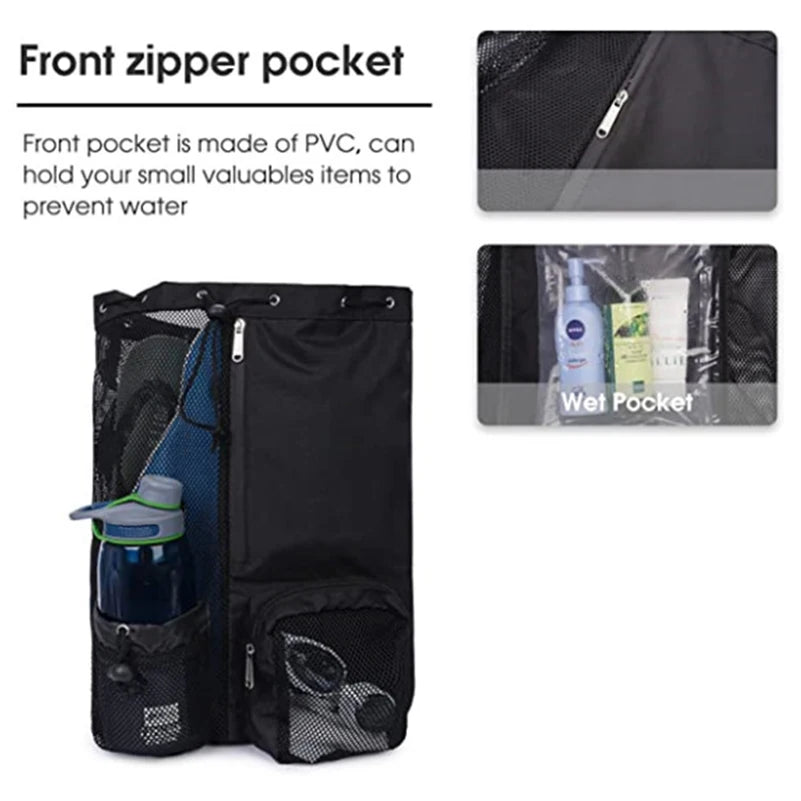 Mesh Drawstring Swim Bag with Wet Pocket - Versatile Backpack for Swimming, Gym, and Fitness Activities