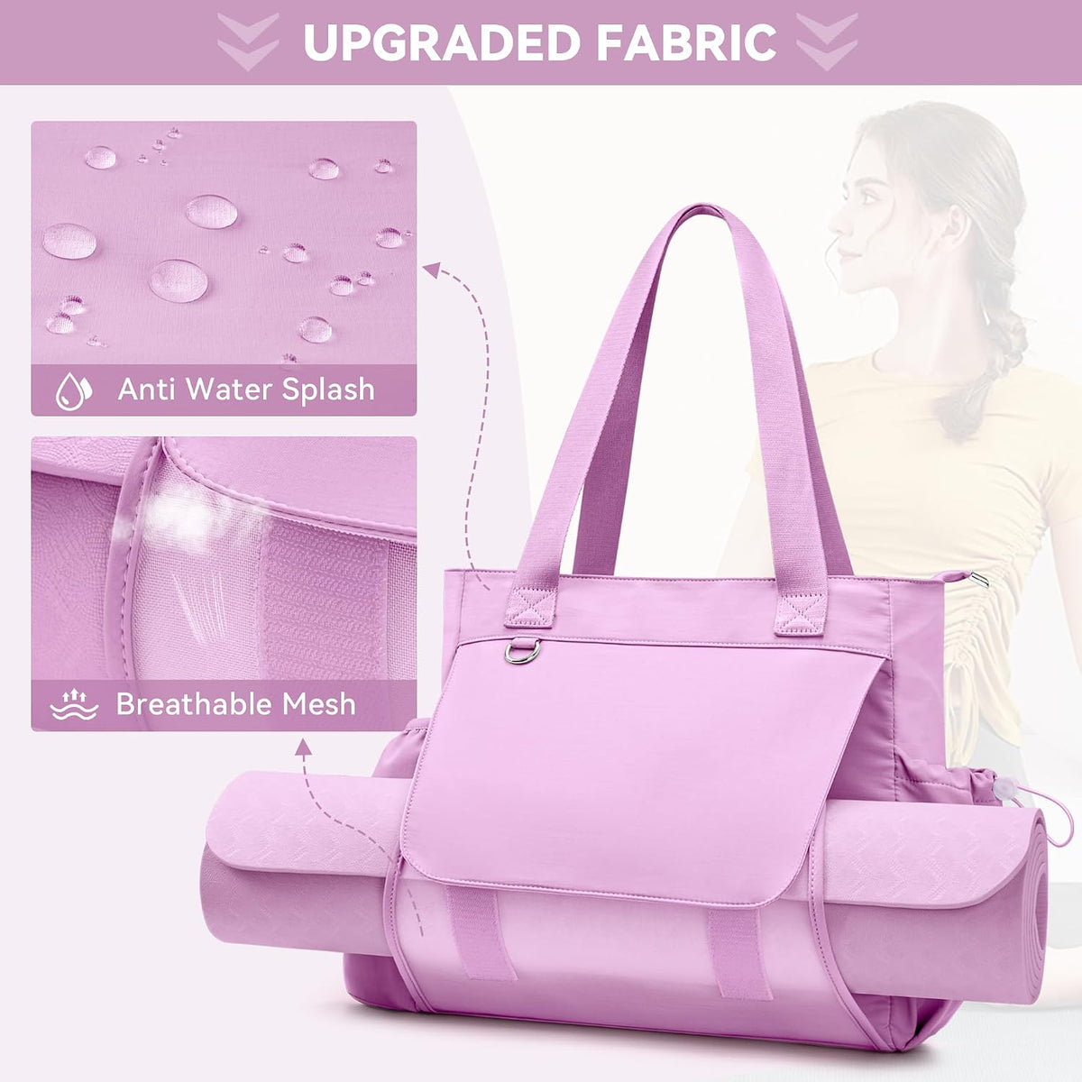 WLLWOO Women's Thick Yoga Mat Bag with Breathable Mesh and Wet Pocket Gym Tote