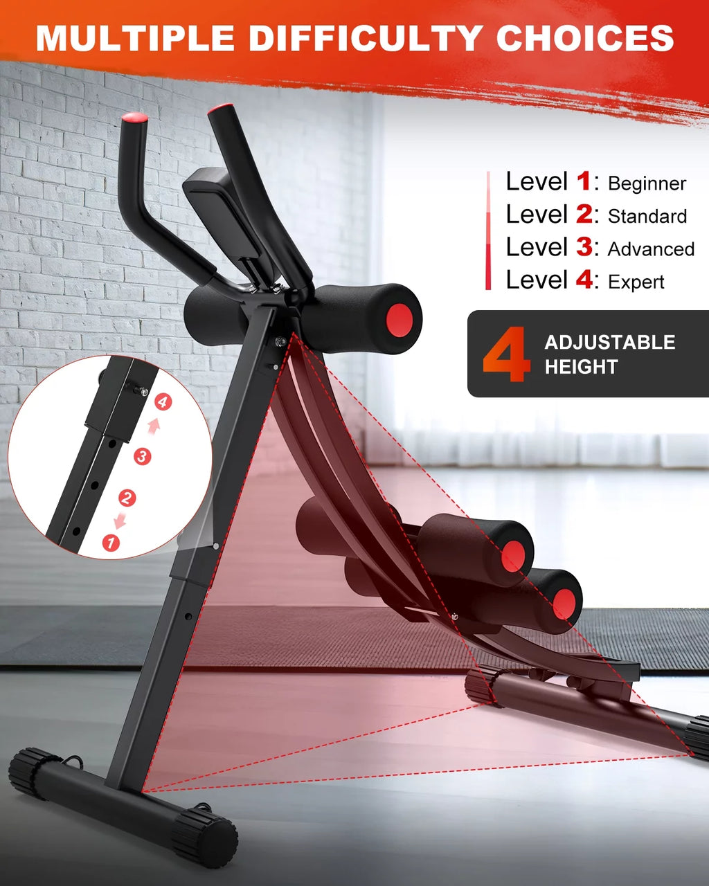 Foldable Ab Machine - Core and Abdominal Trainer for Home Gym, Supports Up to 440 lbs, Equipped with LCD Display