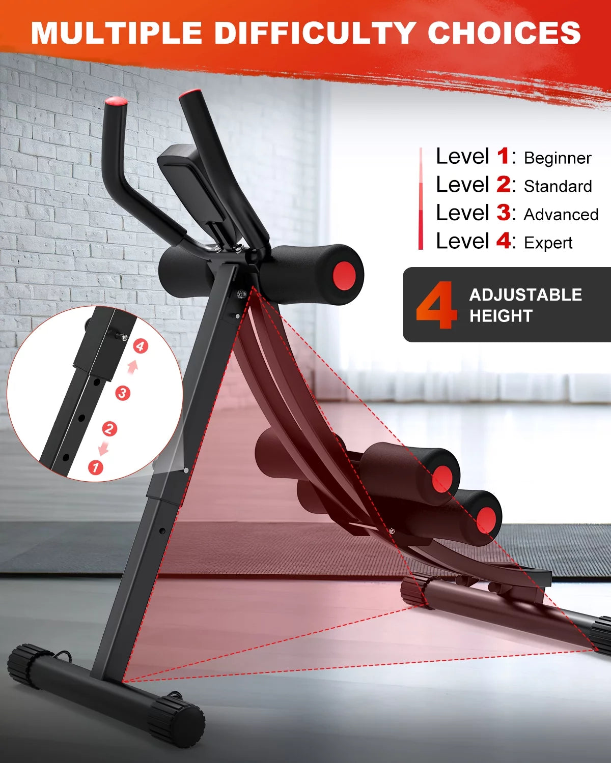 Foldable Ab Machine - Core and Abdominal Trainer for Home Gym, Supports Up to 440 lbs, Equipped with LCD Display