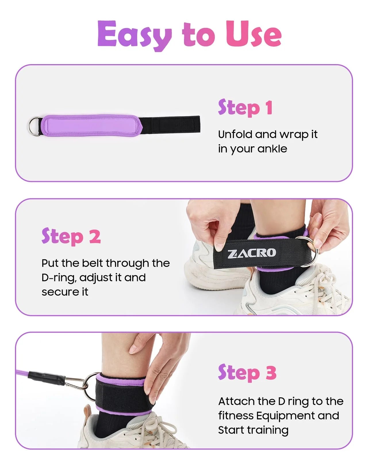 Ankle Resistance Bands Set - 3-Level Adjustable Tube Bands with Cuffs for Leg and Glute Workouts, Ideal for Home Gym Fitness Training for Men and Women