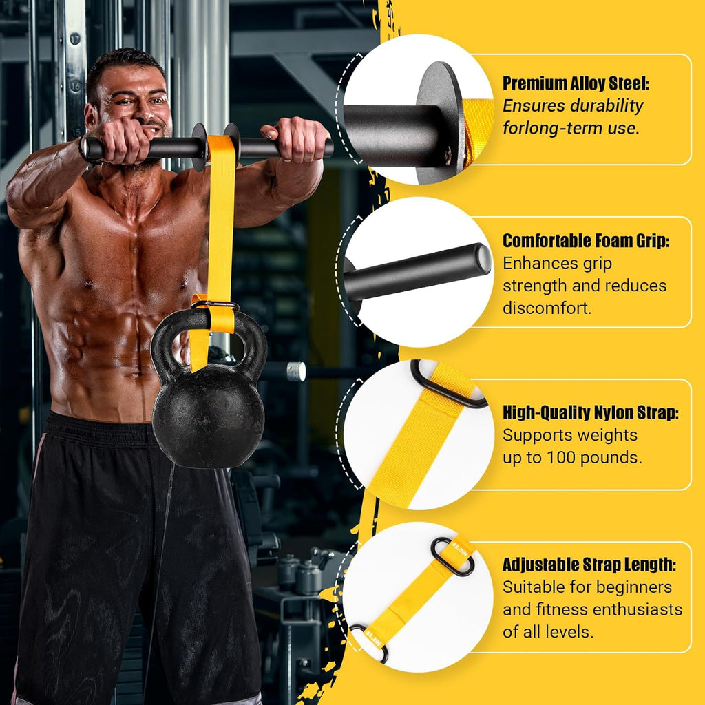Forearm Strengthener and Wrist Roller with Ultra-Strong Nylon Webbing | Adjustable Lengths of 43.3" and 51.2" Featuring Dual Buckles, Quick Locking Mechanism, and Anti-Slip Grip Handles for Enhanced Strength Training