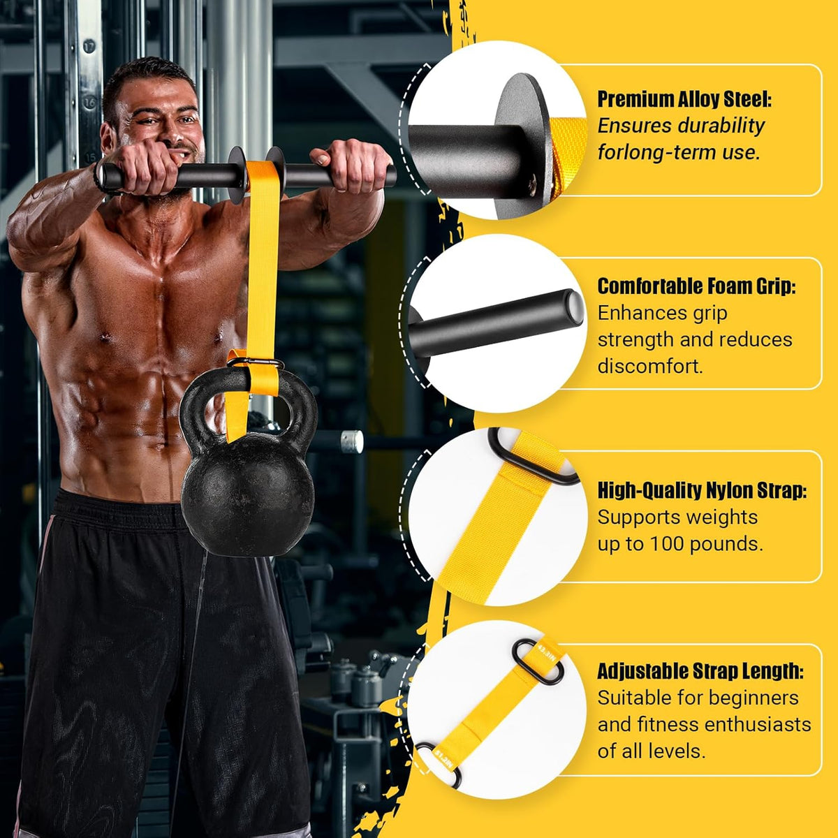 Forearm Strengthener and Wrist Roller with Ultra-Strong Nylon Webbing | Adjustable Lengths of 43.3" and 51.2" Featuring Dual Buckles, Quick Locking Mechanism, and Anti-Slip Grip Handles for Enhanced Strength Training