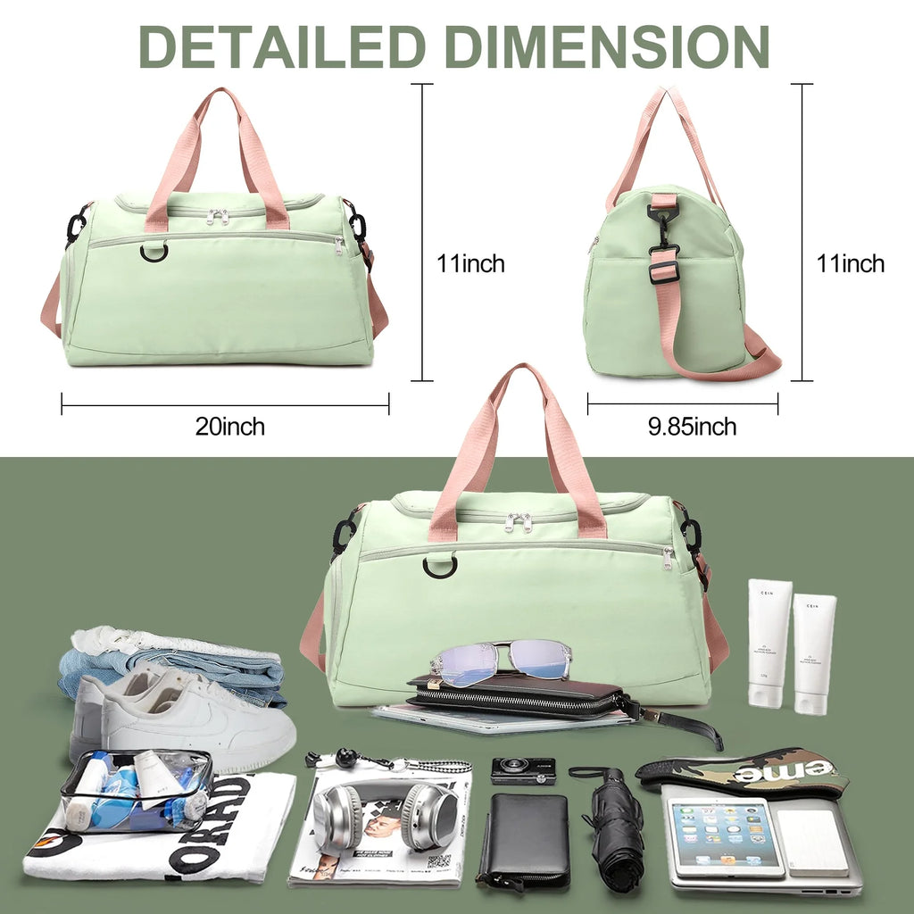 Premium Waterproof Travel Duffle Bag with Shoe Compartment and Wet Pocket for Gym, Sports, Weekend Getaways, and Yoga - Green