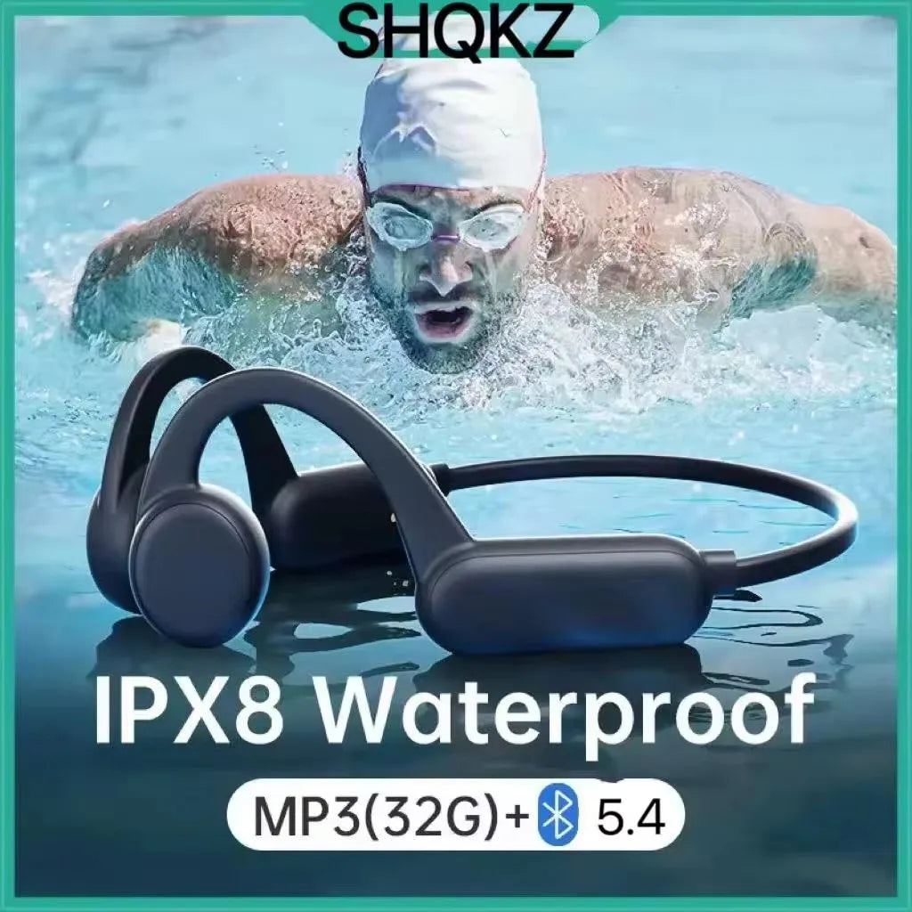 Shokz IPX8 Waterproof Bone Conduction Headphones with Built-in 32GB MP3 Player and Microphone for Sports