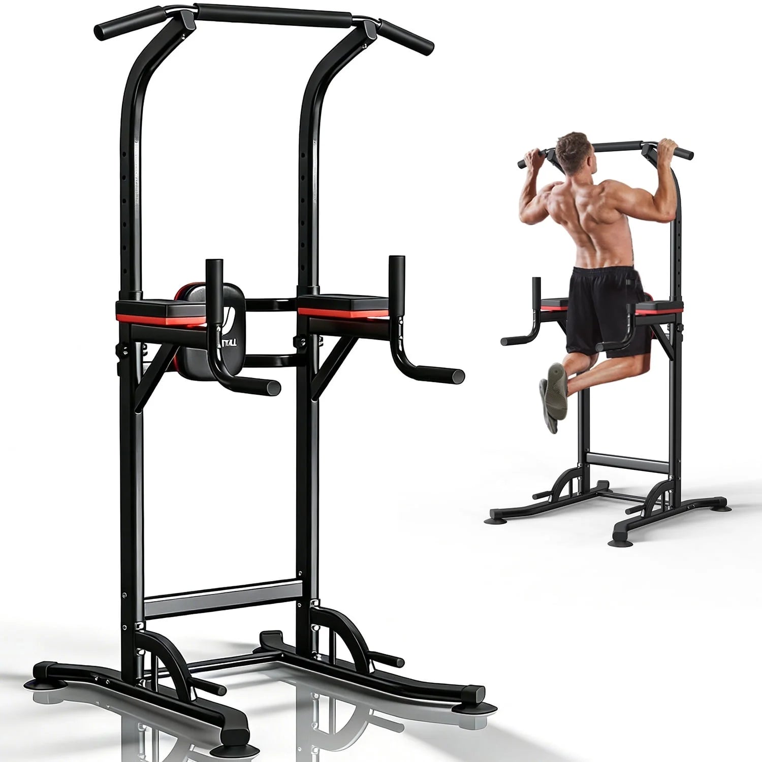 Height-Adjustable Pull-Up Bar and Dip Station - Steel Strength Training Equipment for Home Fitness