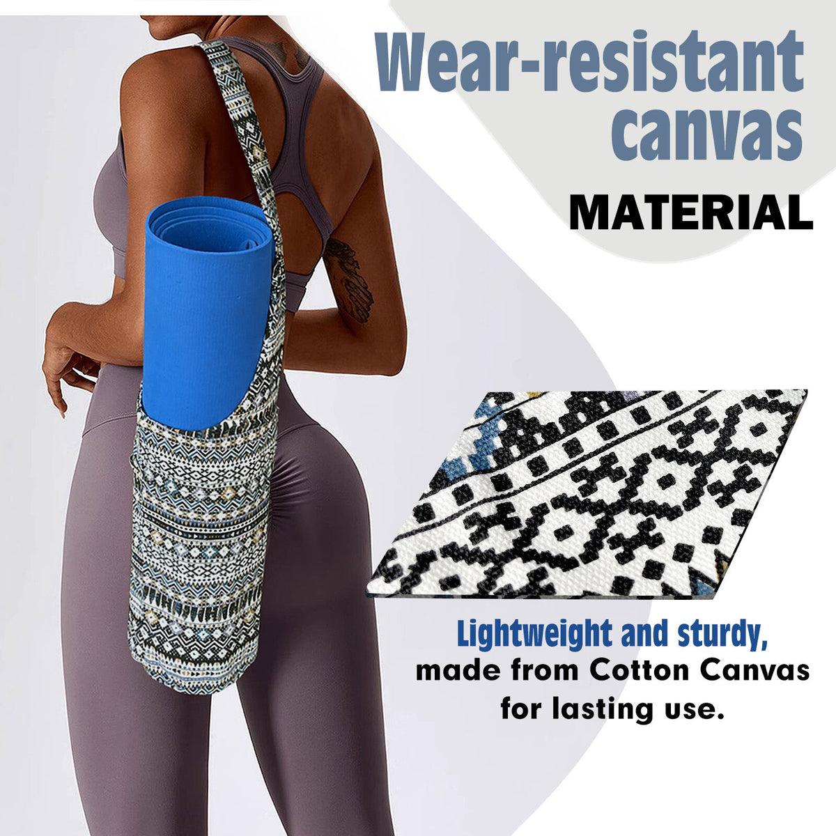 Yoga Mat Carrier Bag with Large Side Pocket and Long Strap - Fits Most Sizes