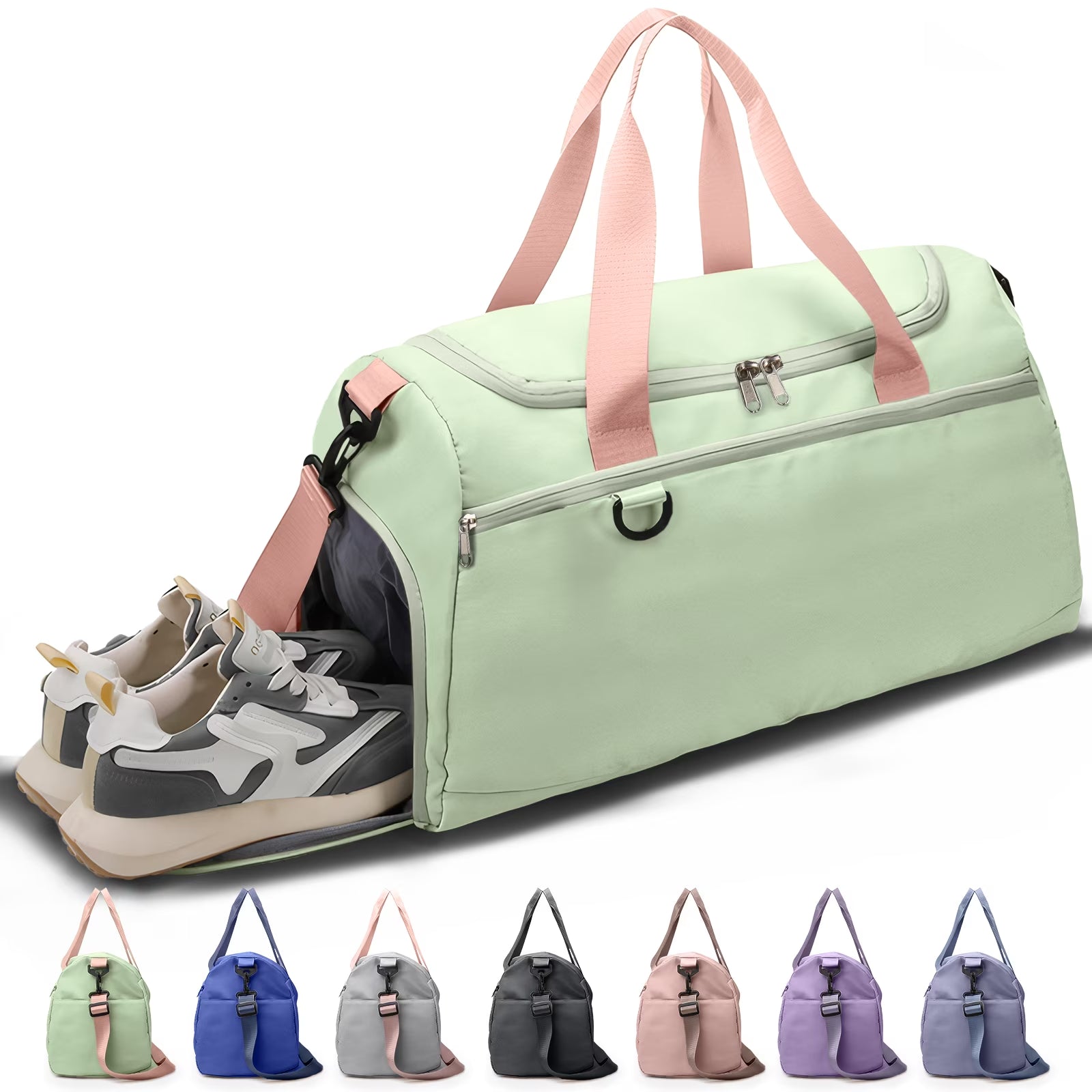 Premium Waterproof Travel Duffle Bag with Shoe Compartment and Wet Pocket for Gym, Sports, Weekend Getaways, and Yoga - Green