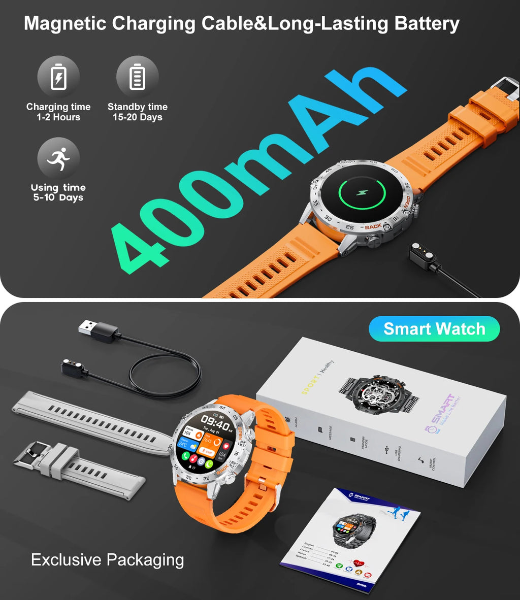 New1.39" Bluetooth Call Smart Watch Men Outdoor Sport Fitness Heart Rate Health Monitoring Smartwatch for Android IOS Phone
