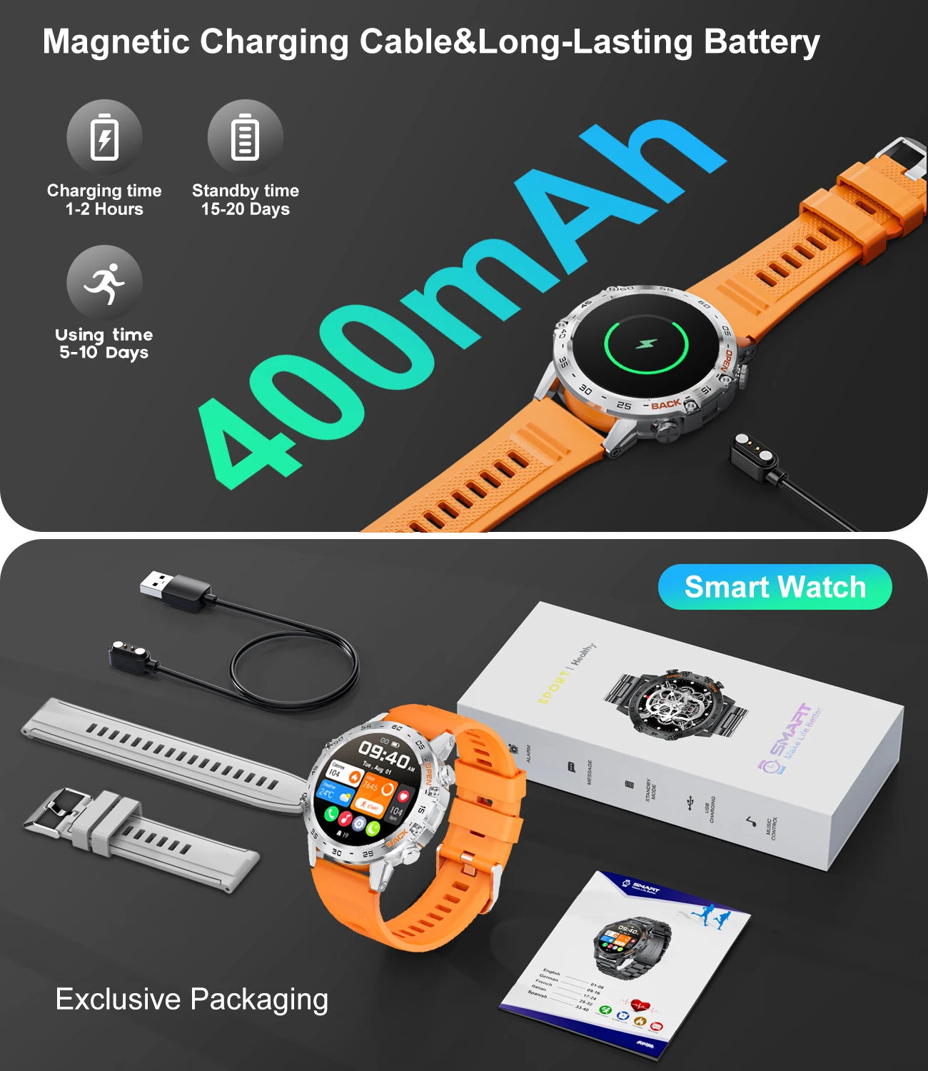 New1.39" Bluetooth Call Smart Watch Men Outdoor Sport Fitness Heart Rate Health Monitoring Smartwatch for Android IOS Phone