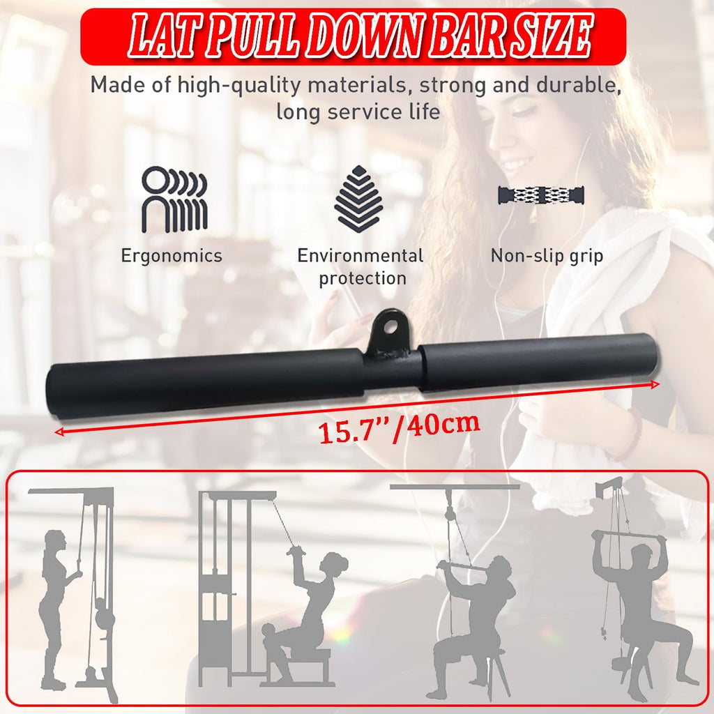 LAT Pull Down Bar Attachment for Cable Machines - Durable Fitness Accessory with Rubber Grip for Home Gym Muscle Building and Strength Training