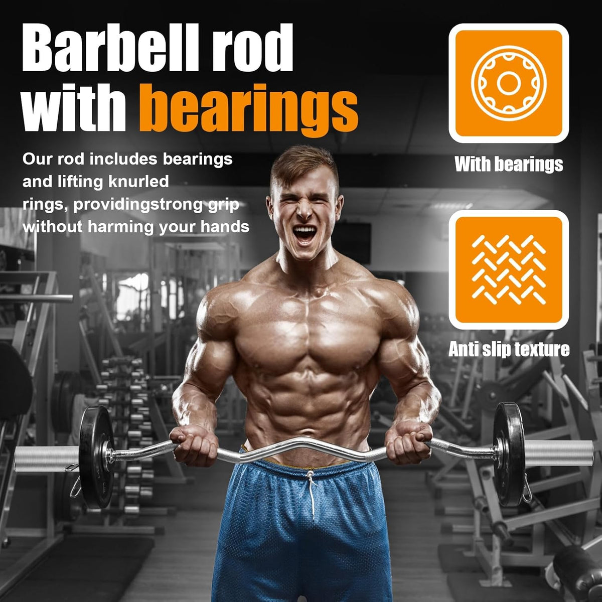 Curl Bar Weightlifting Bar - 47" Carbon Steel Barbell for Bench Press, Powerlifting, and CrossFit Training, 350 lbs Max Load Capacity, Ideal for Home Gym Use