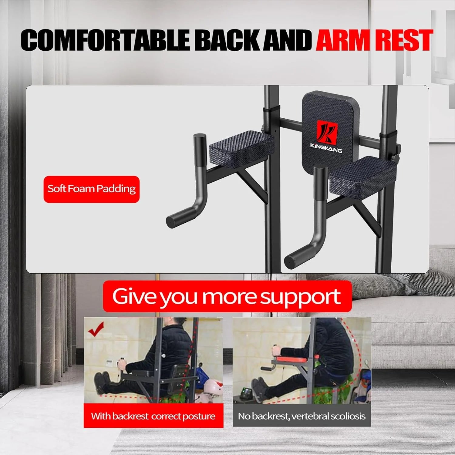 Adjustable Power Tower Dip Station with Pull-Up Bar for Home Gym - 660LB Capacity Strength Training Equipment