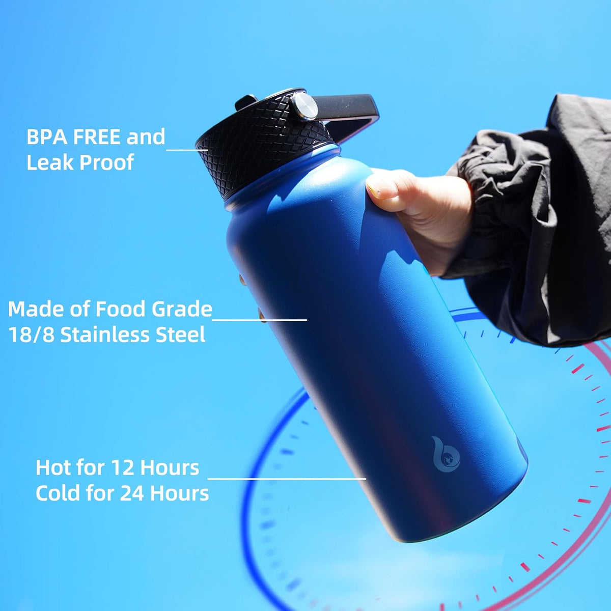 40 oz Stainless Steel Insulated Water Bottle with Straw Lid