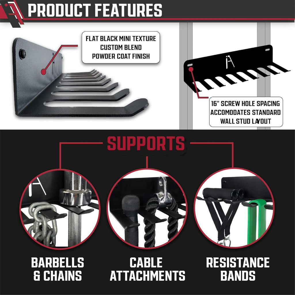 Heavy-Duty Multi-Purpose Gym Storage Rack for Lifting Belts, Chains, Exercise Bands, and Jump Ropes (Includes Mounting Hardware)
