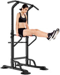 Multi-Function Power Tower Dip Station and Pull-Up Bar for Strength Training - Home and Office Gym Equipment, Black, 330 lbs Capacity
