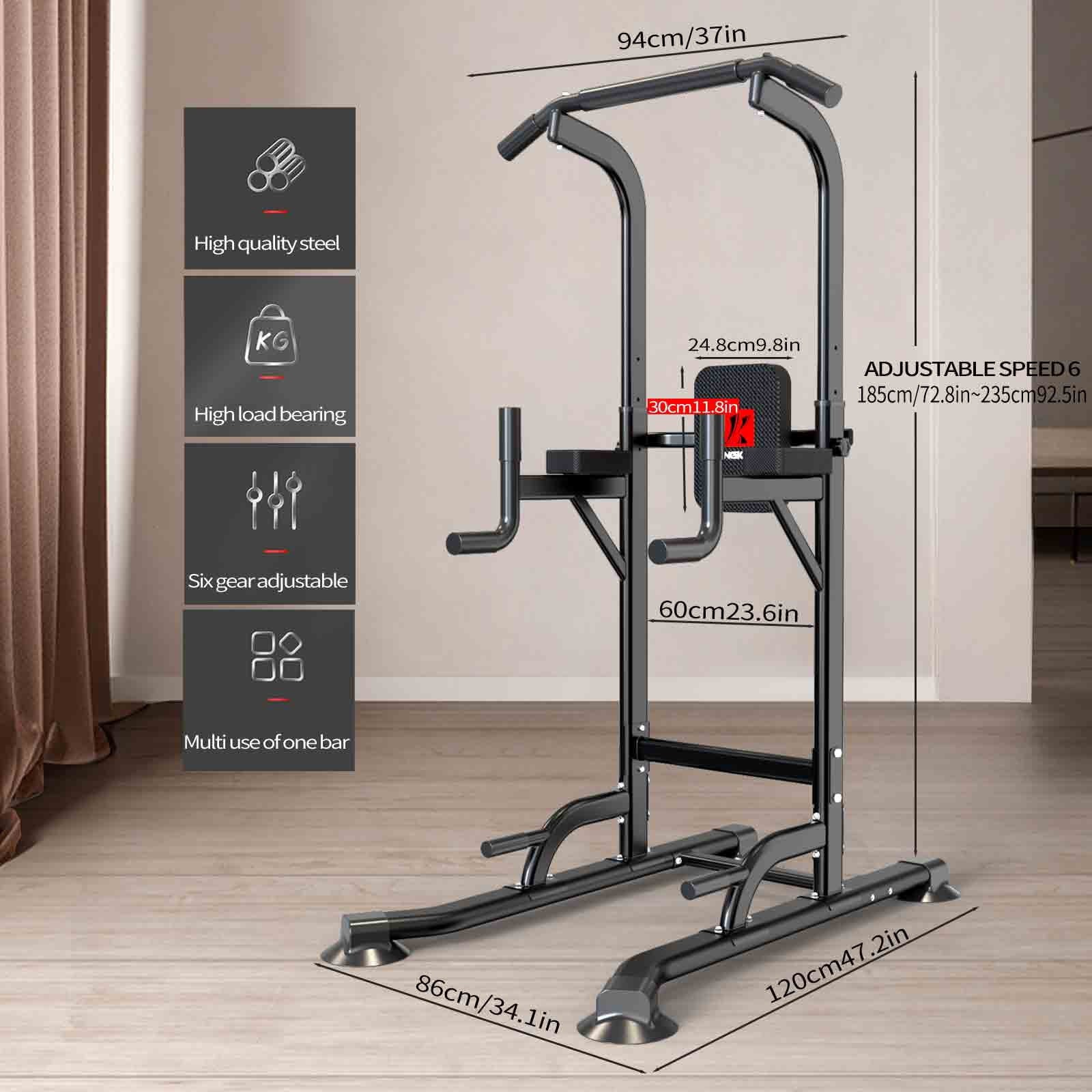 Adjustable Power Tower Dip Station with Pull-Up Bar for Home Gym - 660LB Capacity Strength Training Equipment