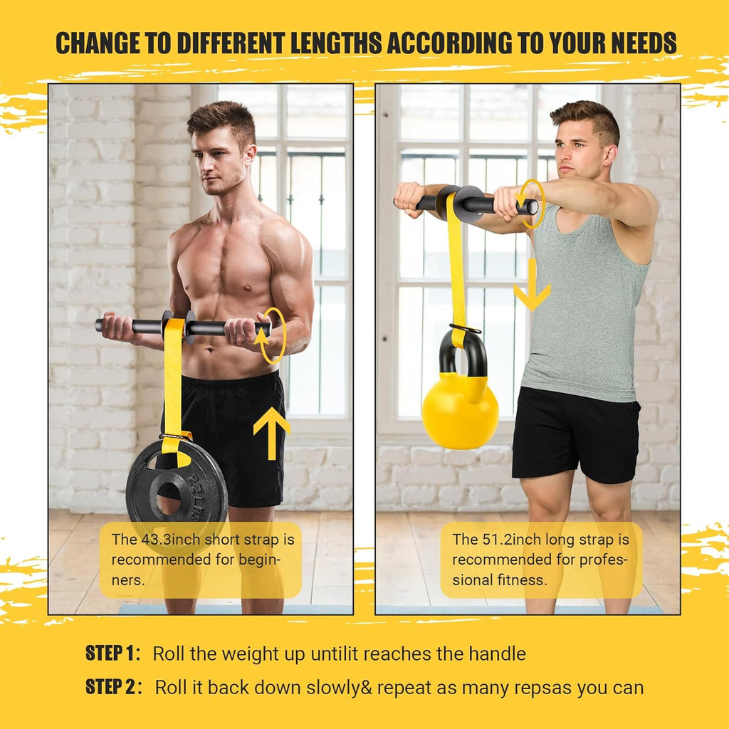 Forearm Strengthener and Wrist Roller with Ultra-Strong Nylon Webbing | Adjustable Lengths of 43.3" and 51.2" Featuring Dual Buckles, Quick Locking Mechanism, and Anti-Slip Grip Handles for Enhanced Strength Training