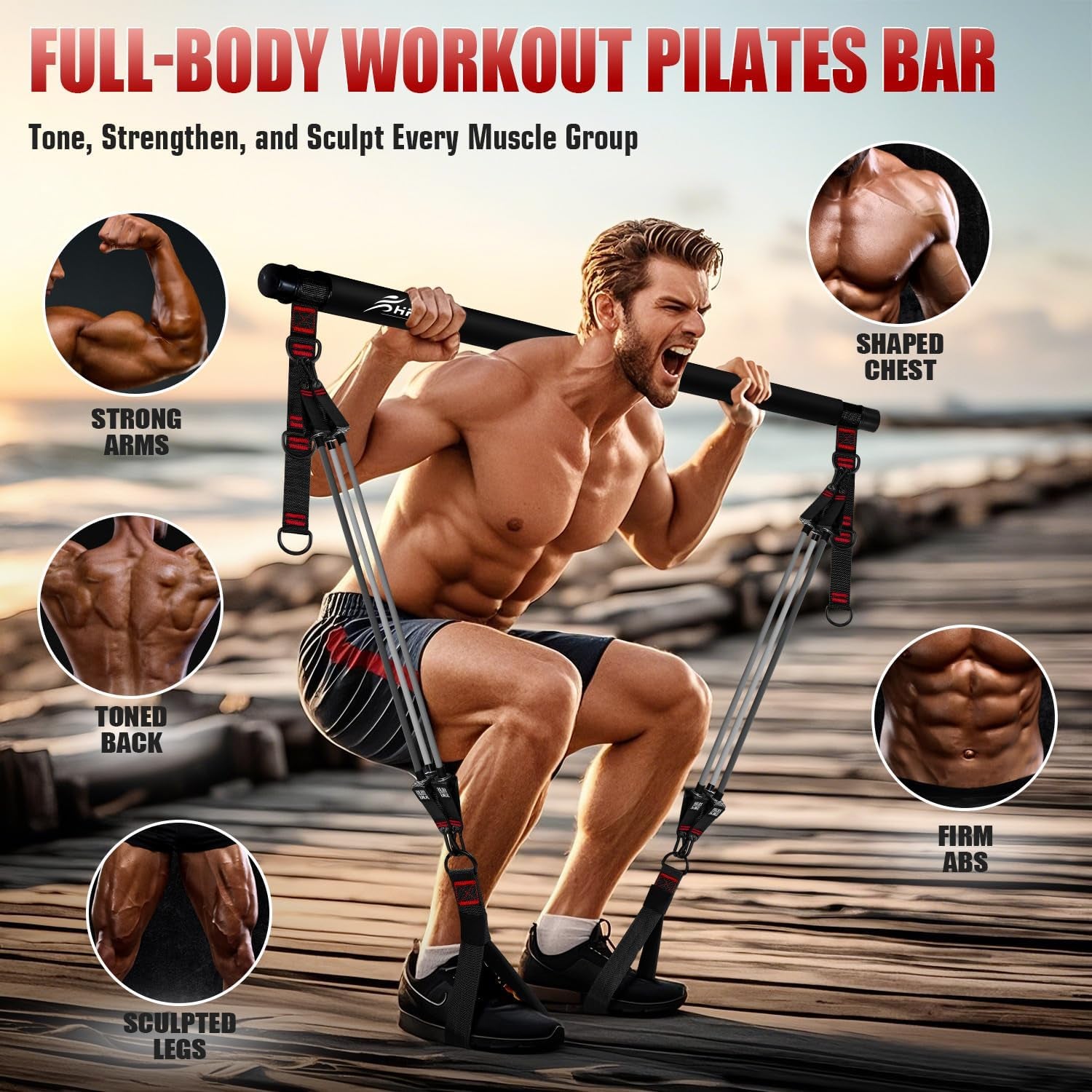 Multifunctional Pilates Bar Kit with Resistance Bands for Strength Training - Portable Home Gym Equipment for Comprehensive Fitness Workouts