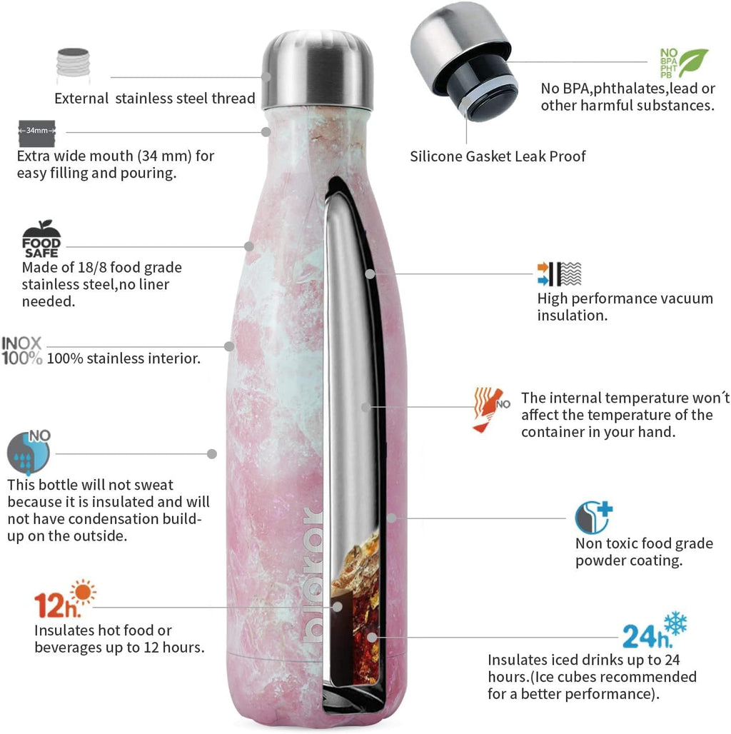 17 oz Insulated Stainless Steel Water Bottle, Leak-Proof Design