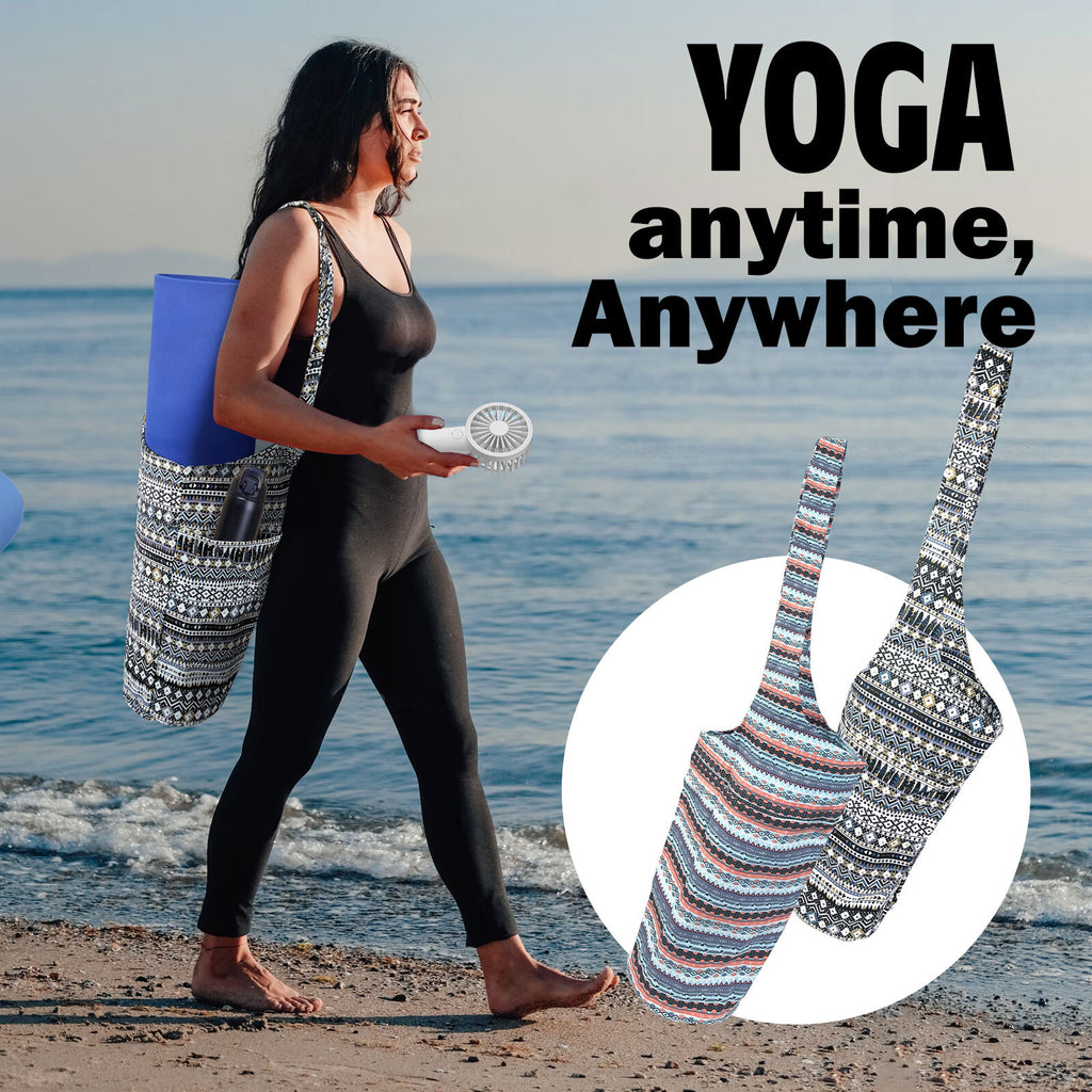 Yoga Mat Carrier Bag with Large Side Pocket and Long Strap - Fits Most Sizes