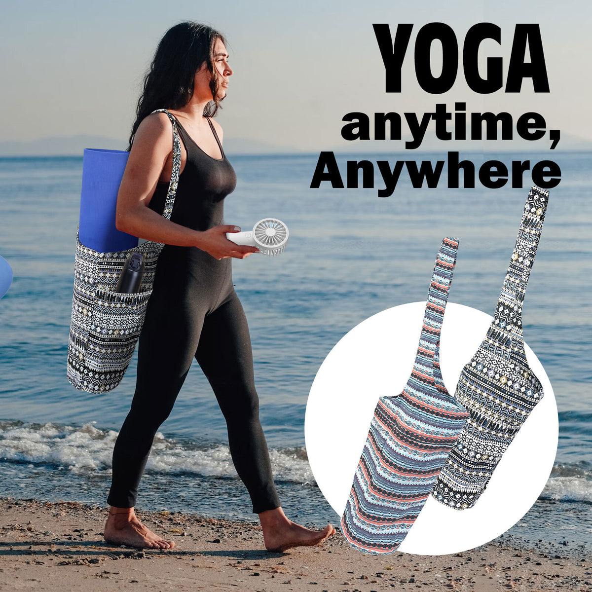 Yoga Mat Carrier Bag with Large Side Pocket and Long Strap - Fits Most Sizes