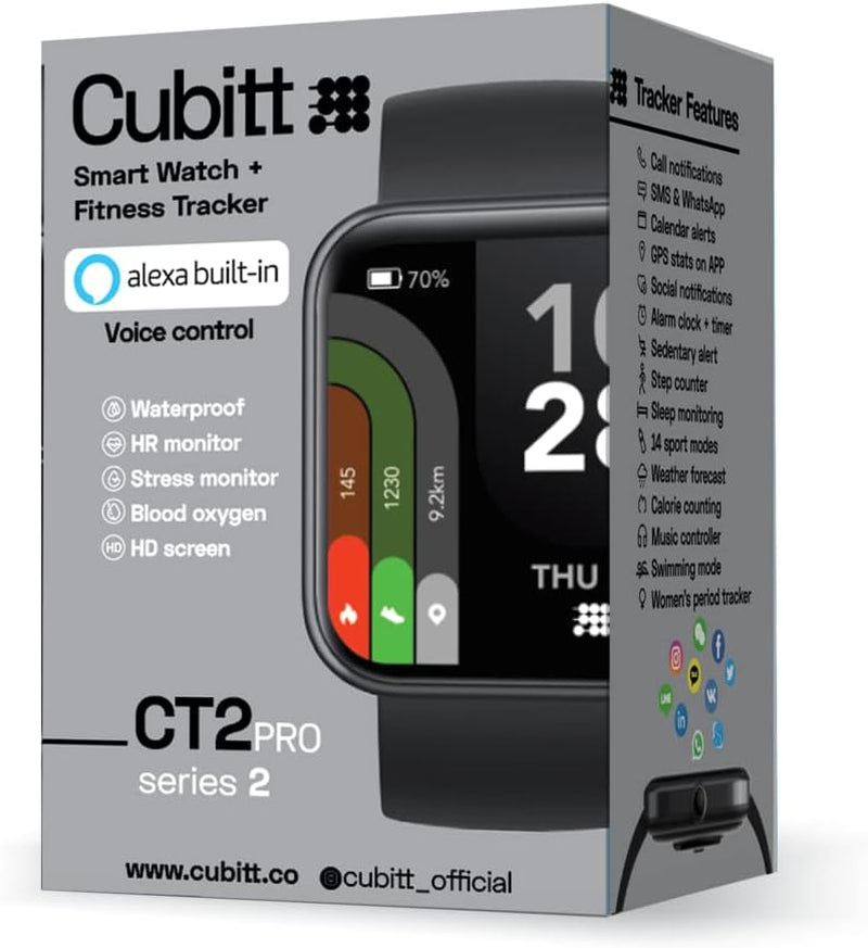 Cubitt Ct2Pro Series 3 Smart Watch - 1.69" Touch Screen, Fitness Tracker with Alexa Integration, Bluetooth Calling, Blood Oxygen Monitoring, Heart Rate and Stress Tracking, Sleep Analysis, Waterproof Design, Step Counter