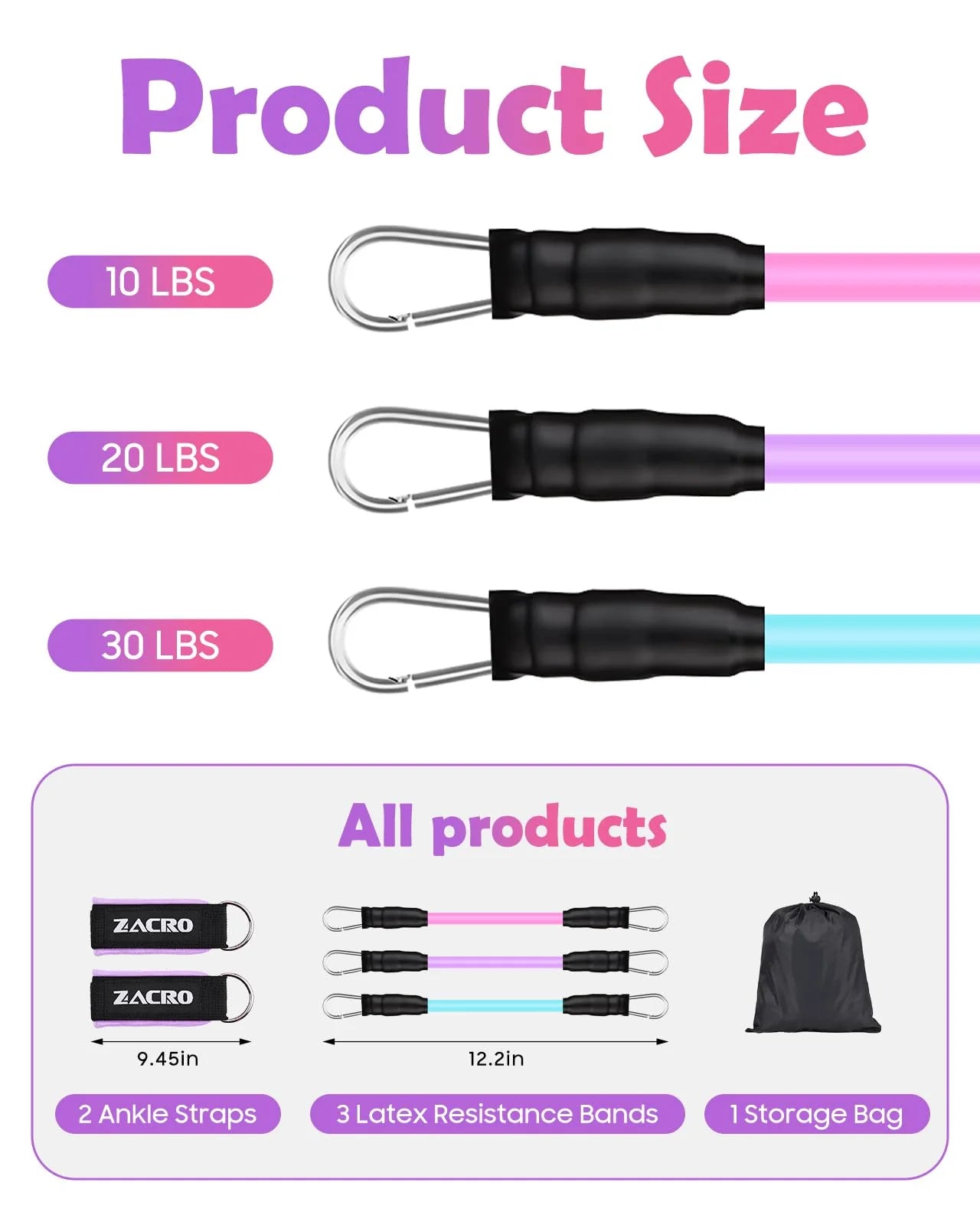 Ankle Resistance Bands Set - 3-Level Adjustable Tube Bands with Cuffs for Leg and Glute Workouts, Ideal for Home Gym Fitness Training for Men and Women