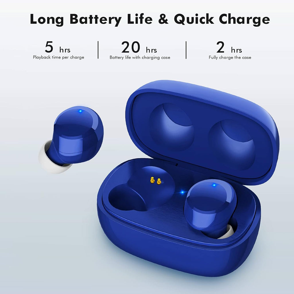 Premium True Wireless Earbuds with Bluetooth 5.1, Ergonomic In-Ear Fit, Enhanced Bass, 24-Hour Playback, Compact Charging Case, IPX7 Waterproof Rating, Perfect for Sports and Fitness, Blue