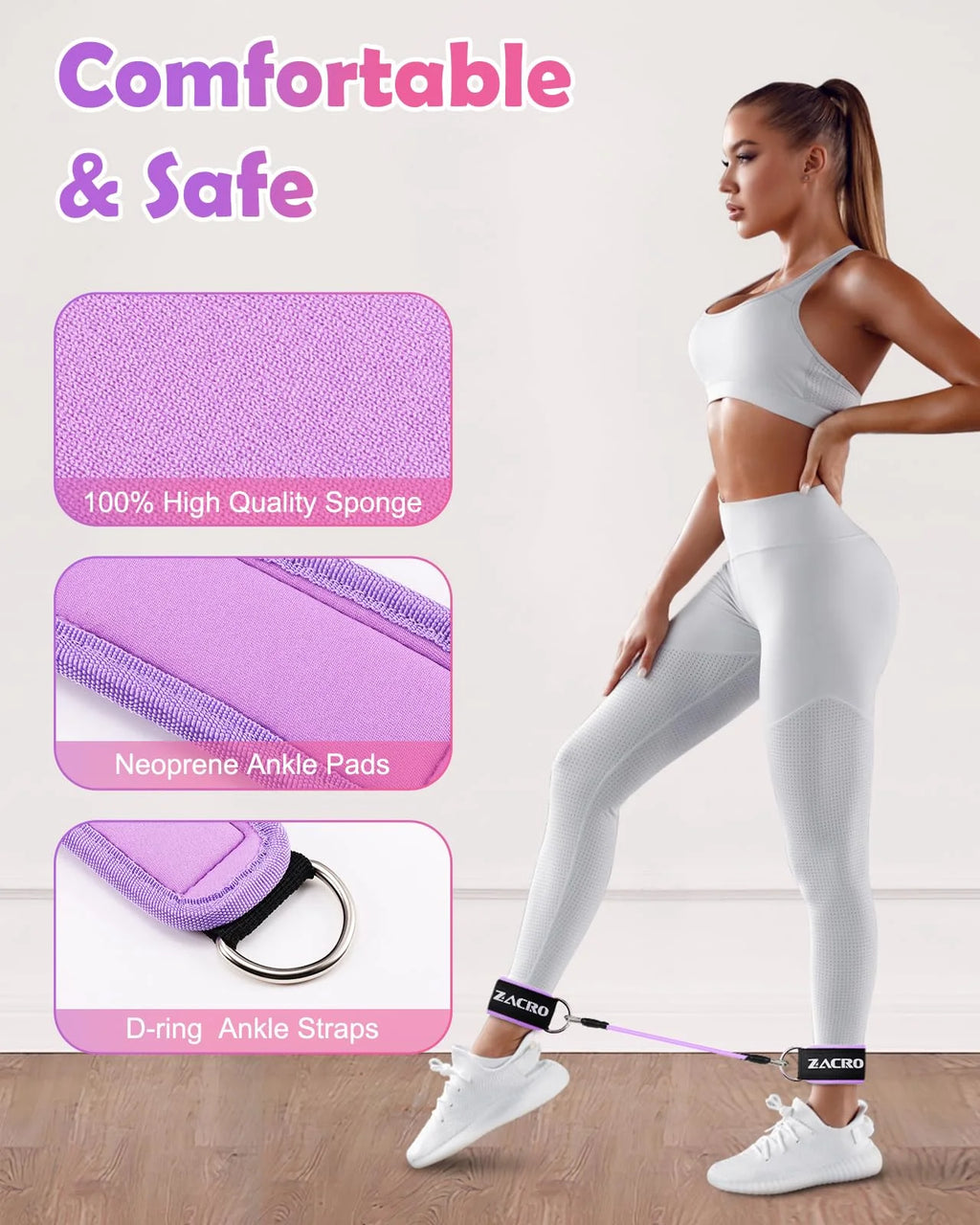 Ankle Resistance Bands Set - 3-Level Adjustable Tube Bands with Cuffs for Leg and Glute Workouts, Ideal for Home Gym Fitness Training for Men and Women