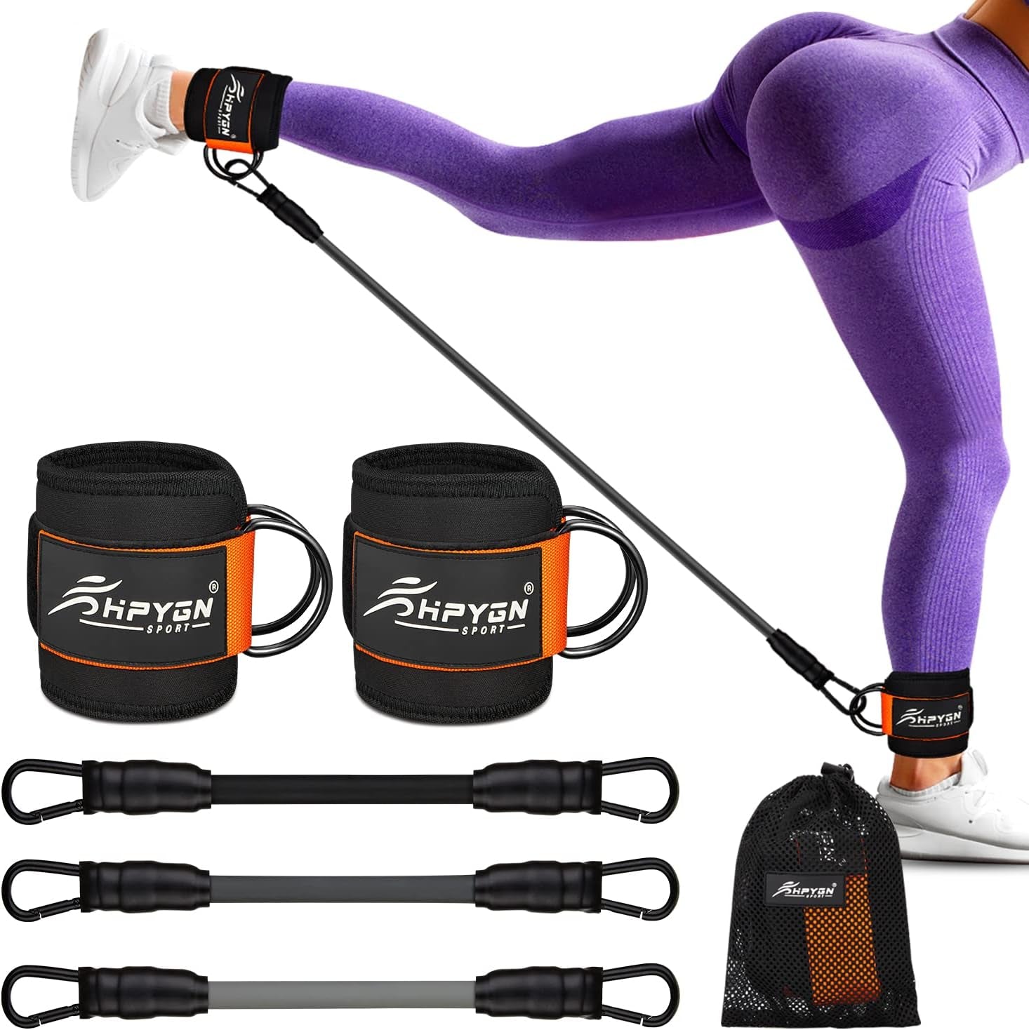 Ankle Resistance Bands with Cuffs - Complete Set for Physical Therapy, Strength Training, Yoga, Pilates, Stretching, and Glute Activation Exercises